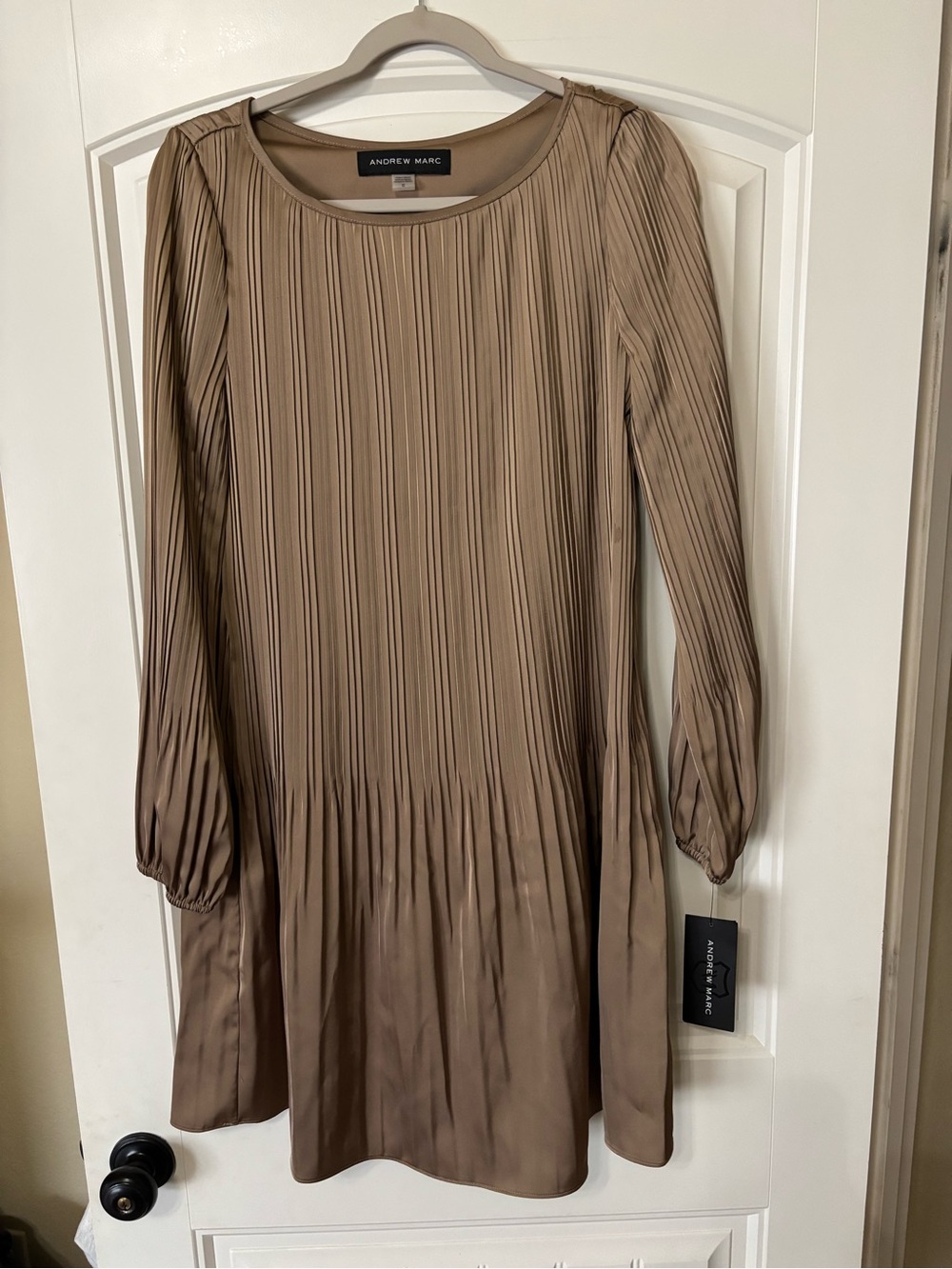 Andrew Marc Women's Pleated Long-Sleeve Dress in Gold